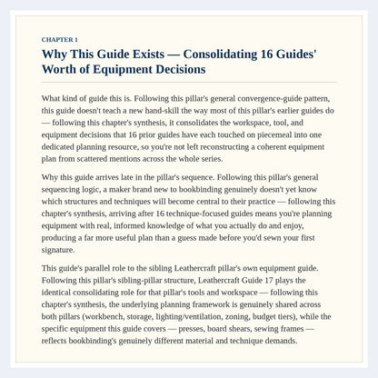 First page of chapter 1 from The Complete Guide to Bookbinding Equipment & Tool Setup